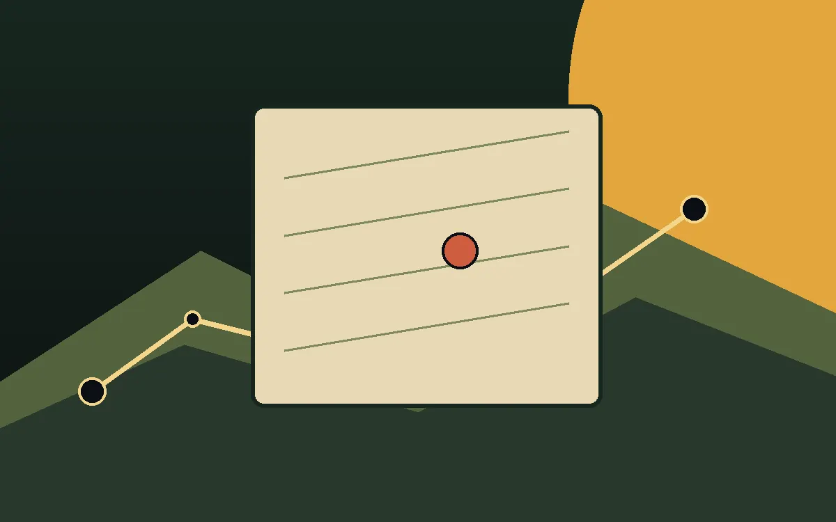 An original illustrated path crossing green hills beneath a golden sun.