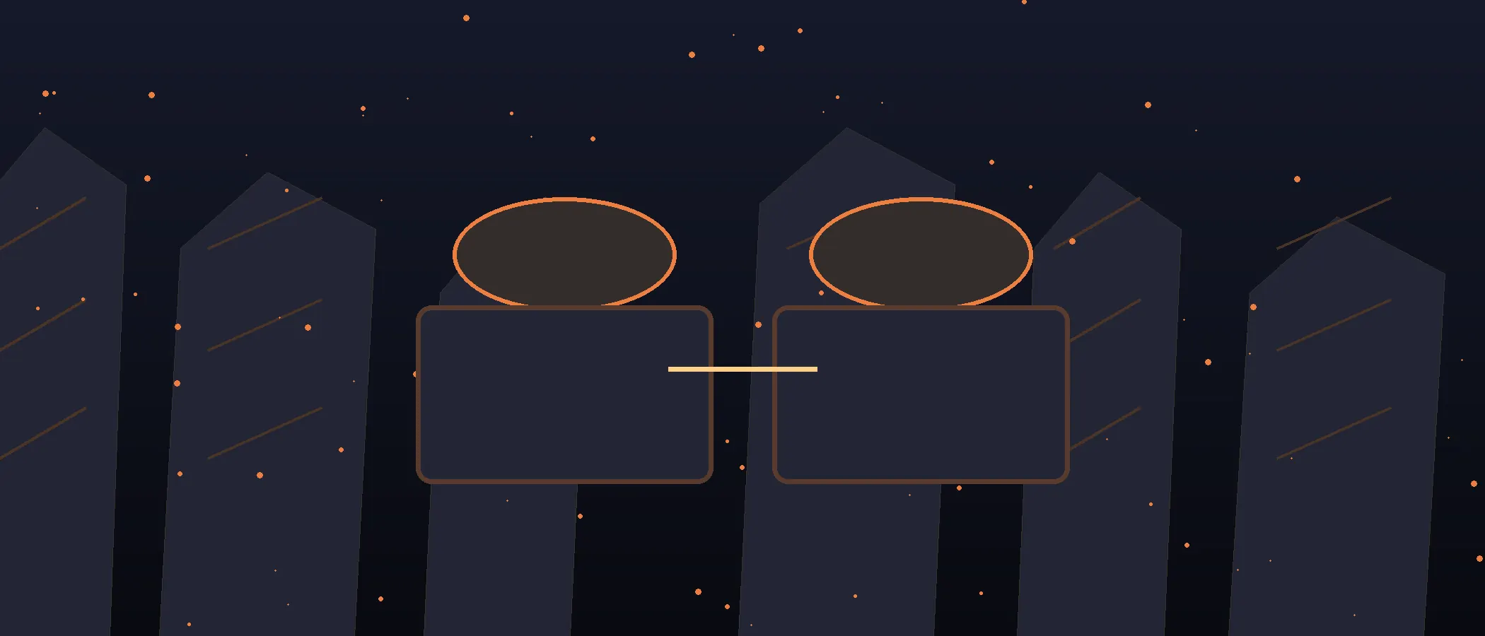 An original illustration of two wooden vessels linked by ember light.